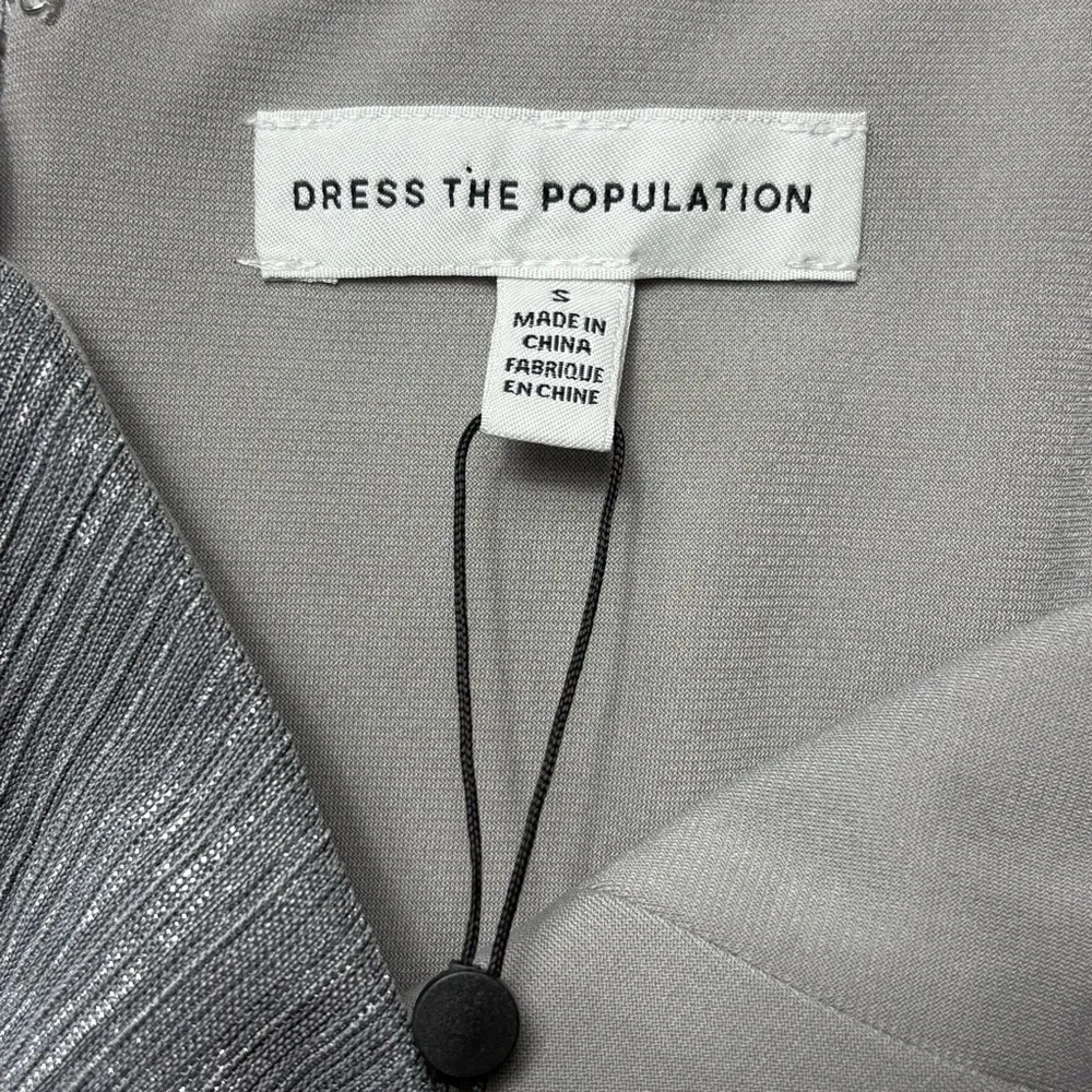 NWT Dress The Population Dream Metallic Tiered Midi Dress Size S Dove Multi - Picture 11 of 13